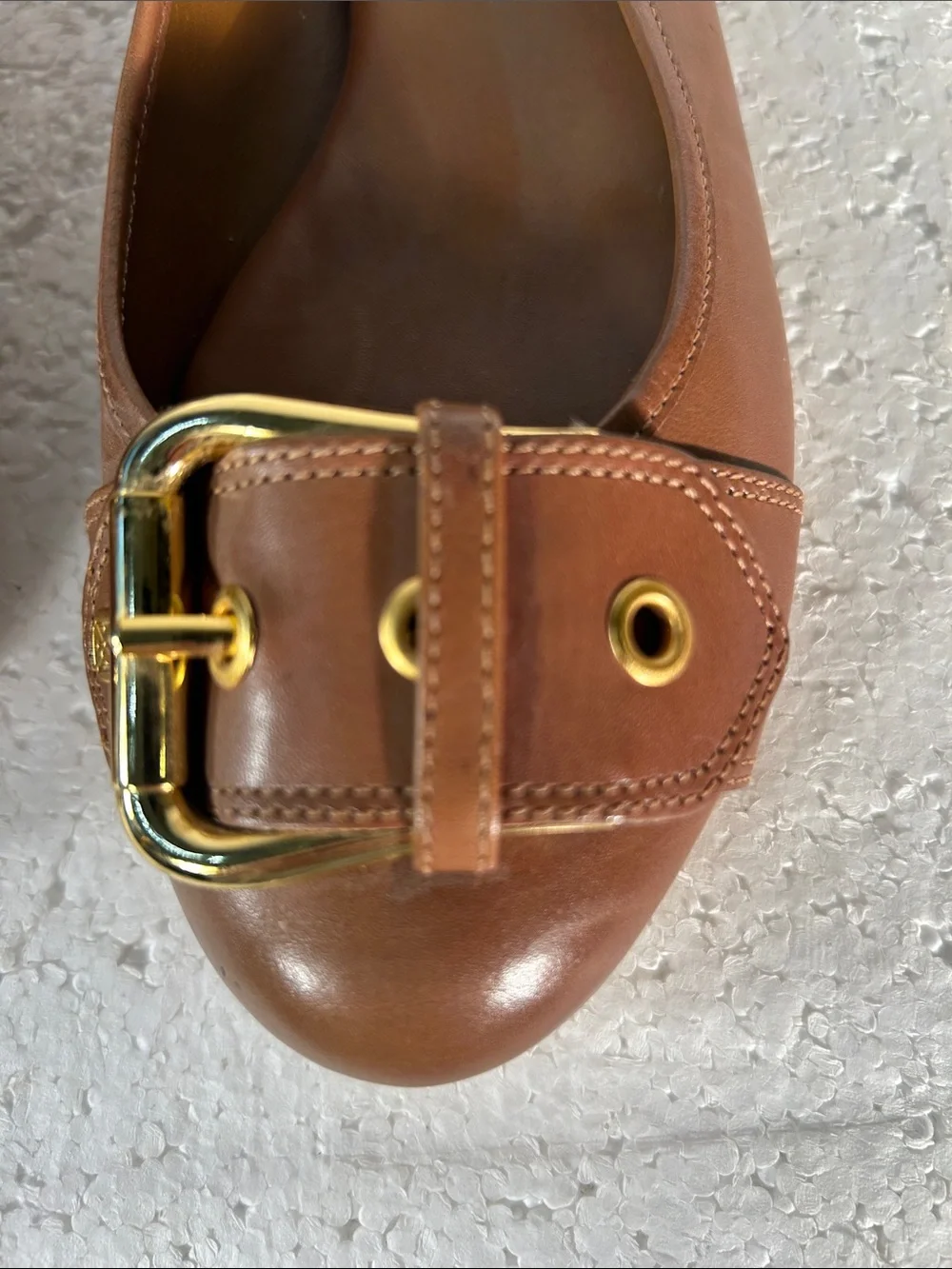 Antonio Melani SZ 8 Brown Leather Ballet Flats Buckle Old Money Staple Academia